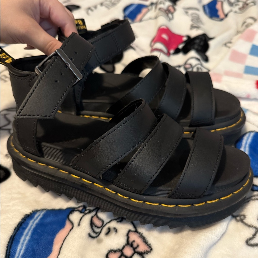 Dr. Martens Black Sandals with Yellow Stitching